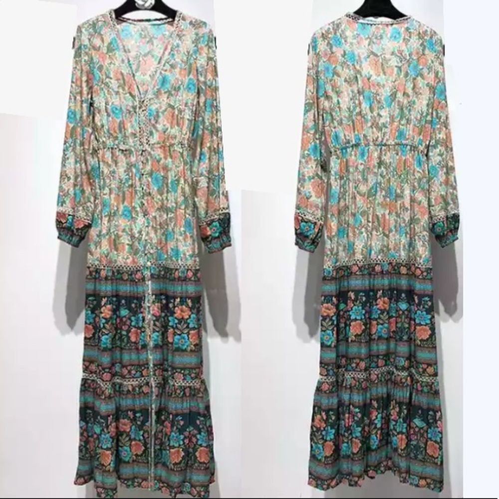 Floral Maxi DRESS Meadow Longsleeves Assha NEW - Picture 6 of 6